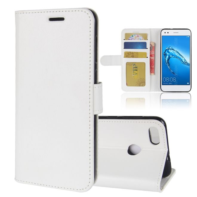 Huawei Y6 Pro (2017) Handy Case - Crazy Horse Leder Hülle - mit Standfunktion - weiss