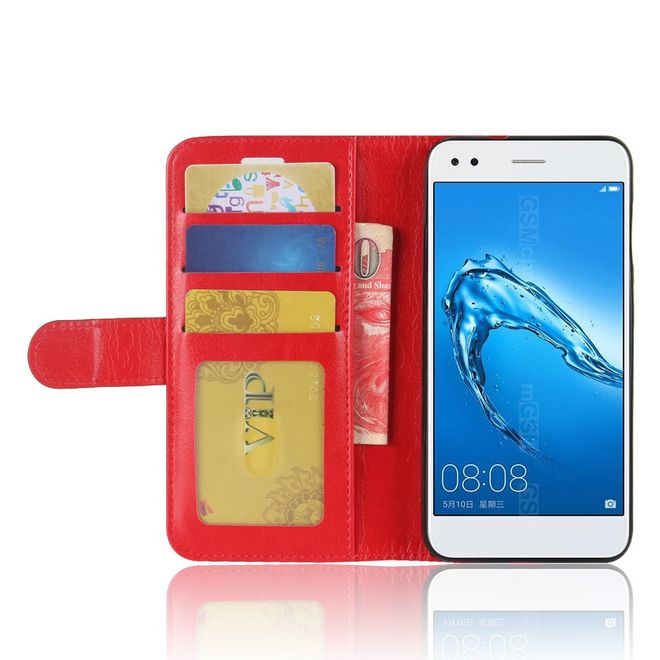Huawei Y6 Pro (2017) Handy Case - Crazy Horse Leder Hülle - mit Standfunktion - rot