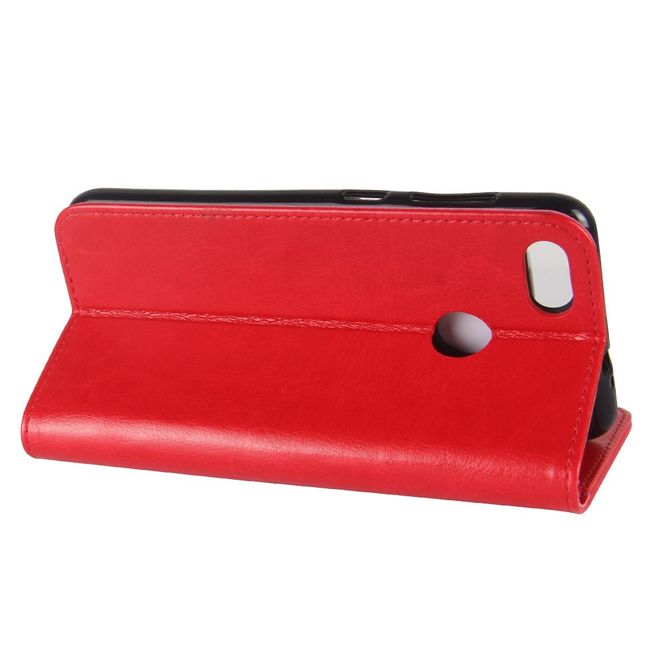 Huawei Y6 Pro (2017) Handy Case - Crazy Horse Leder Hülle - mit Standfunktion - rot