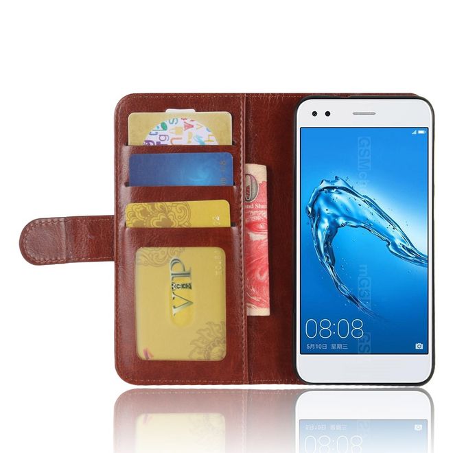 Huawei Y6 Pro (2017) Handy Case - Crazy Horse Leder Hülle - mit Standfunktion - braun