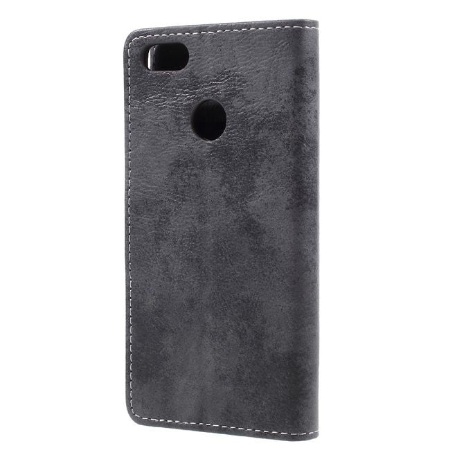 Huawei Y6 Pro (2017) Handy Hülle - Case aus Leder - Vintage Look - mit Standfunktion - schwarz