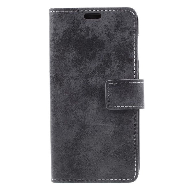 Huawei Y6 Pro (2017) Handy Hülle - Case aus Leder - Vintage Look - mit Standfunktion - schwarz
