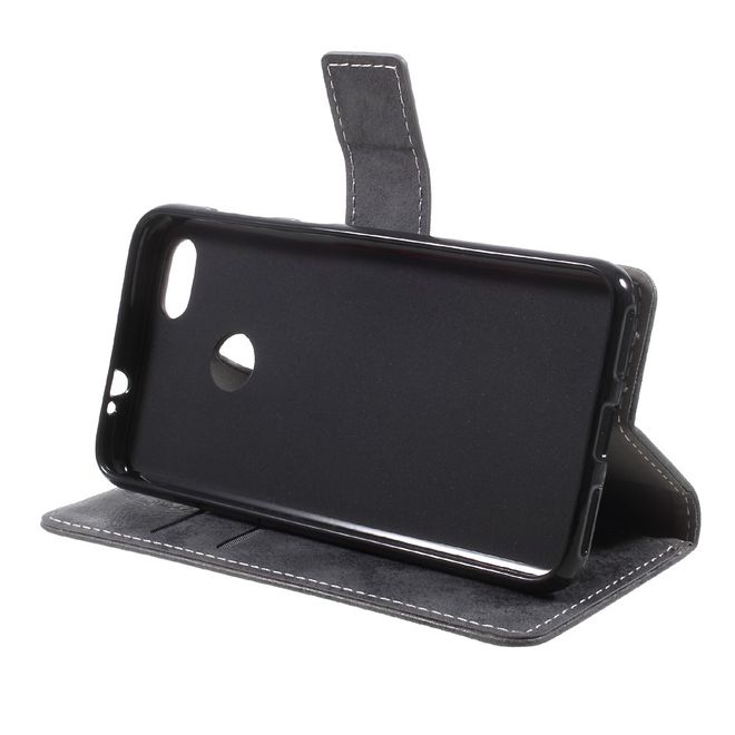 Huawei Y6 Pro (2017) Handy Hülle - Case aus Leder - Vintage Look - mit Standfunktion - schwarz