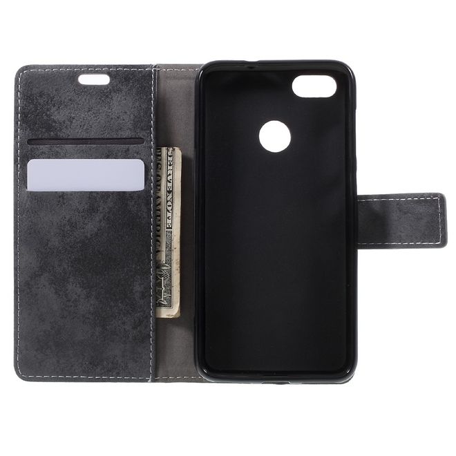 Huawei Y6 Pro (2017) Handy Hülle - Case aus Leder - Vintage Look - mit Standfunktion - schwarz