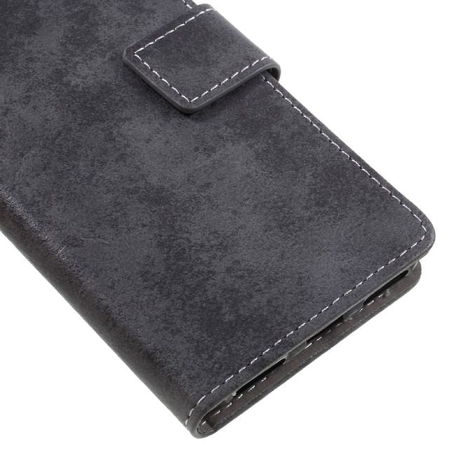 Huawei Y6 Pro (2017) Handy Hülle - Case aus Leder - Vintage Look - mit Standfunktion - schwarz