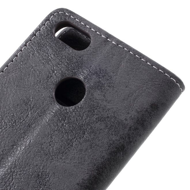 Huawei Y6 Pro (2017) Handy Hülle - Case aus Leder - Vintage Look - mit Standfunktion - schwarz