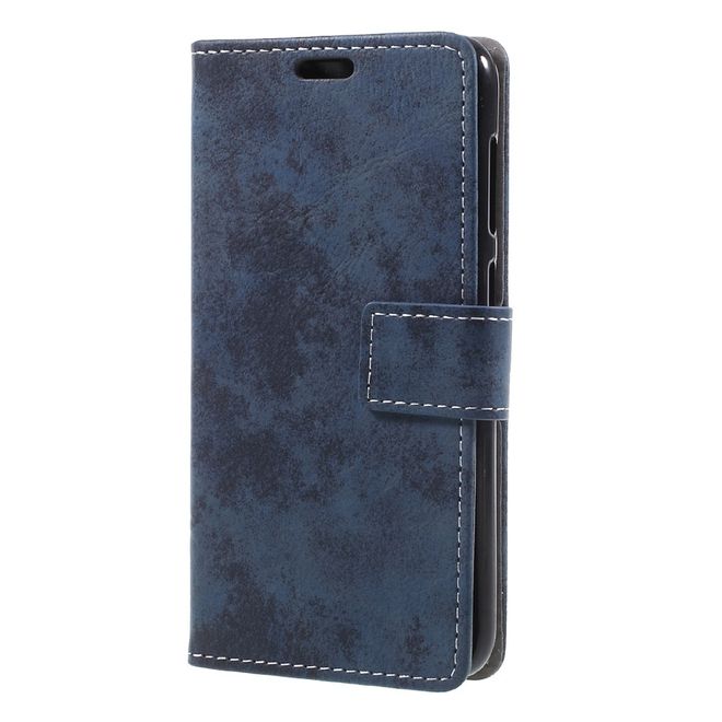 Huawei Y6 Pro (2017) Handy Hülle - Case aus Leder - Vintage Look - mit Standfunktion - blau
