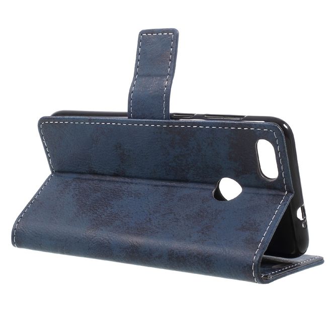 Huawei Y6 Pro (2017) Handy Hülle - Case aus Leder - Vintage Look - mit Standfunktion - blau