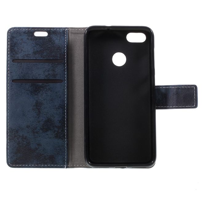 Huawei Y6 Pro (2017) Handy Hülle - Case aus Leder - Vintage Look - mit Standfunktion - blau