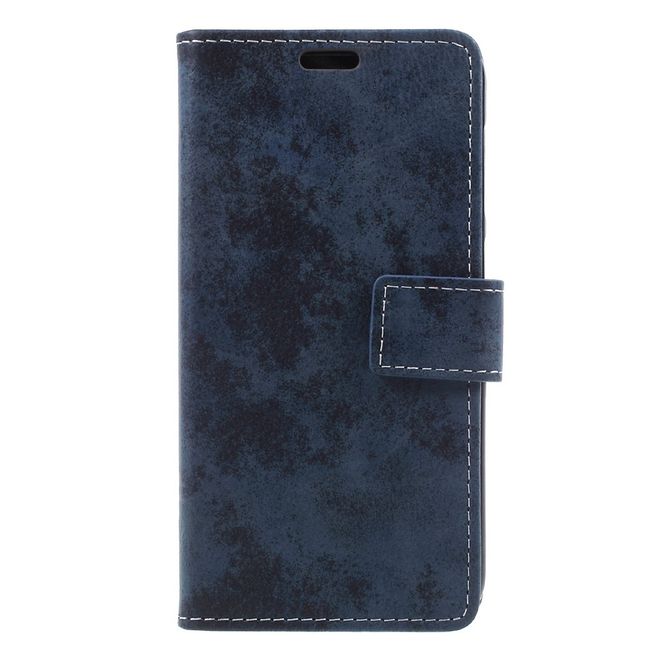Huawei Y6 Pro (2017) Handy Hülle - Case aus Leder - Vintage Look - mit Standfunktion - blau