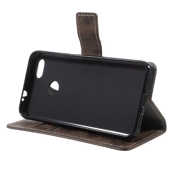 Huawei Y6 Pro (2017) Handy Hülle - Case aus Leder - Vintage Look - mit Standfunktion - braun