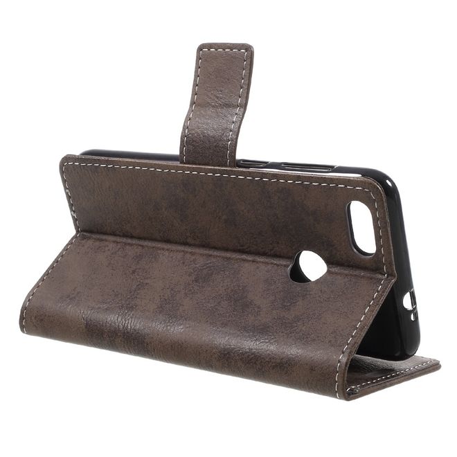 Huawei Y6 Pro (2017) Handy Hülle - Case aus Leder - Vintage Look - mit Standfunktion - braun