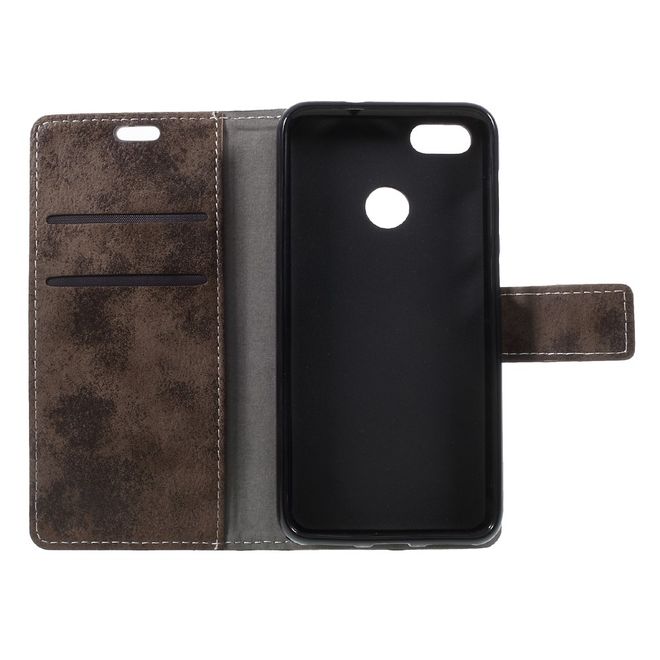 Huawei Y6 Pro (2017) Handy Hülle - Case aus Leder - Vintage Look - mit Standfunktion - braun