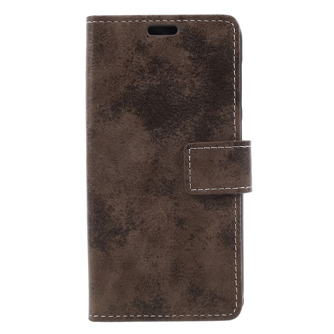 Huawei Y6 Pro (2017) Handy Hülle - Case aus Leder - Vintage Look - mit Standfunktion - braun