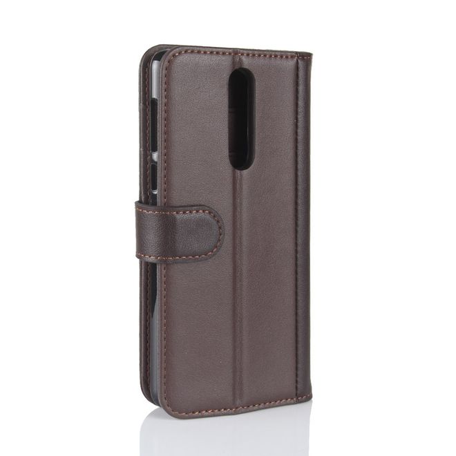 Nokia 8 Handy Hülle - Flip Case aus echtem Spaltleder - mit Standfunktion - kaffeefarben