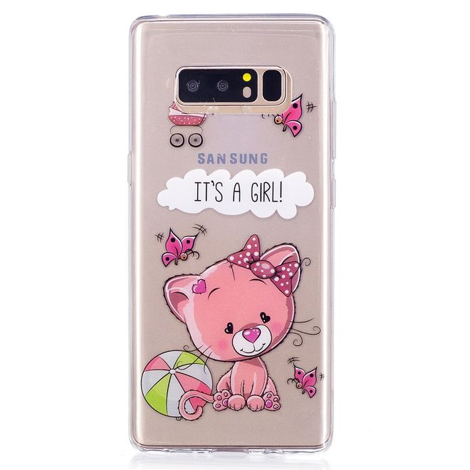 Samsung Galaxy Note 8 Case - Hülle aus elastischem TPU Plastik - süsses Kätzchen und Schmetterlinge