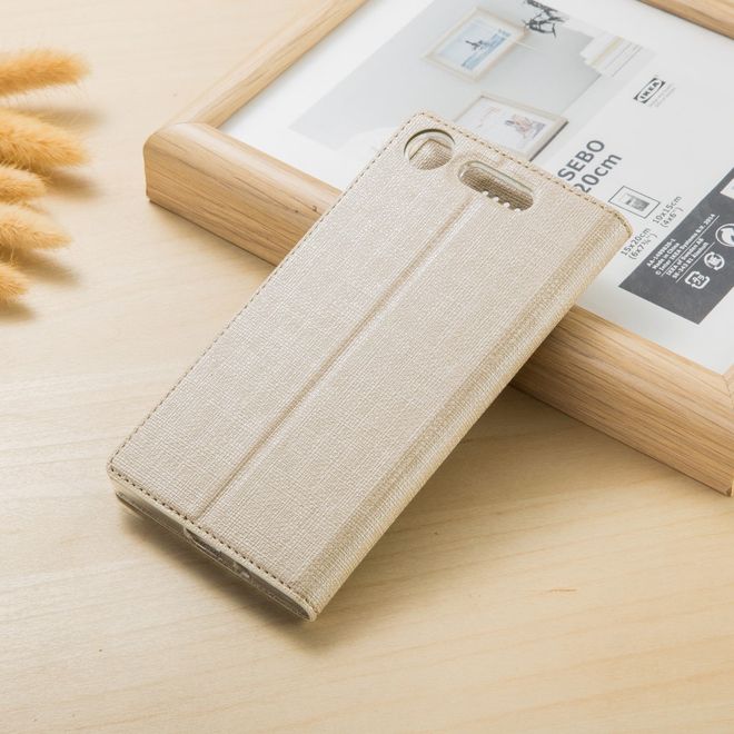 Vili Dmx - Sony Xperia XZ1 Hülle - Case aus Leder - Business Style - mit Standfunktion - gold