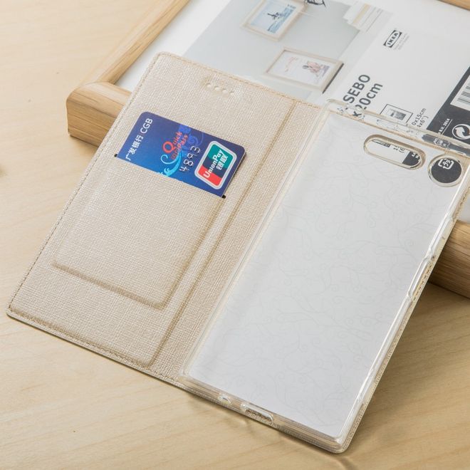 Vili Dmx - Sony Xperia XZ1 Hülle - Case aus Leder - Business Style - mit Standfunktion - gold