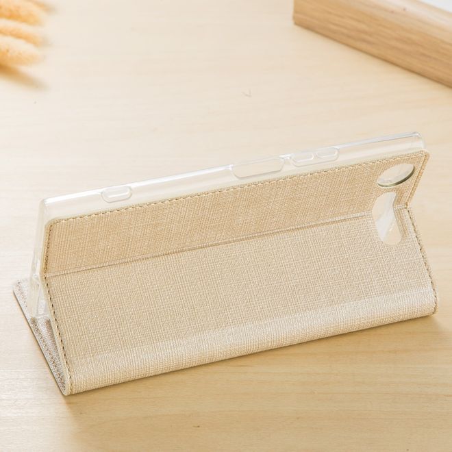 Vili Dmx - Sony Xperia XZ1 Hülle - Case aus Leder - Business Style - mit Standfunktion - gold