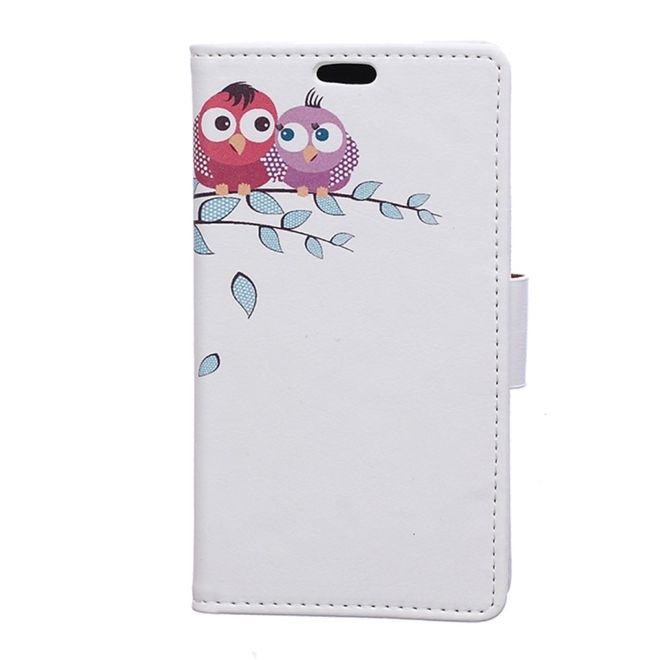 Étui LG V30 - Couverture en cuir - Deux petites chouettes sur une branche