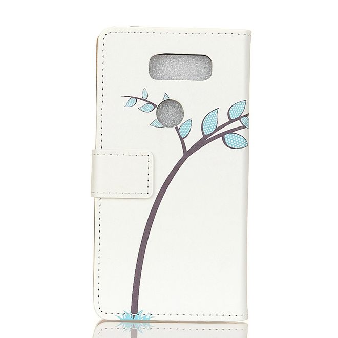 Étui LG V30 - Couverture en cuir - Deux petites chouettes sur une branche