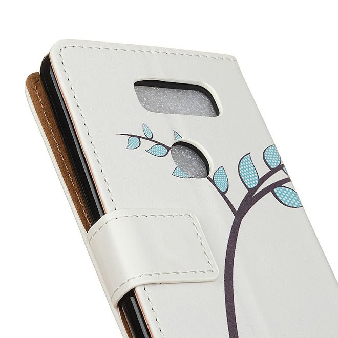 Étui LG V30 - Couverture en cuir - Deux petites chouettes sur une branche