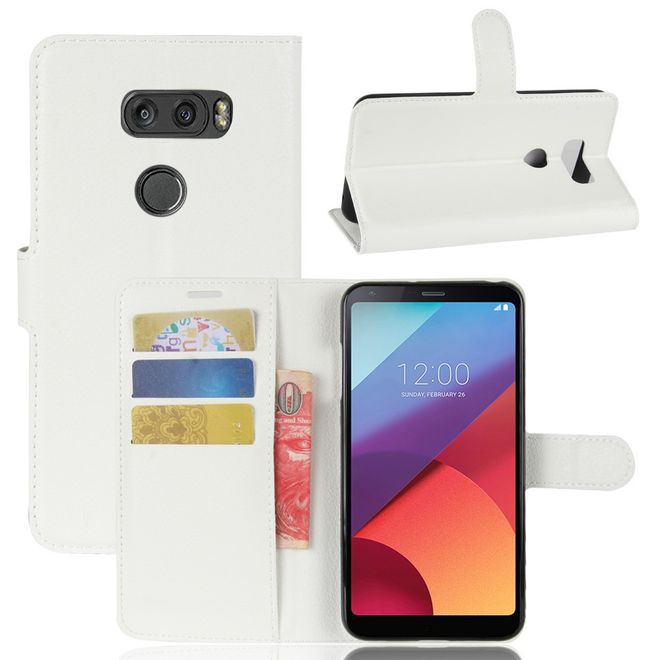 Étui pour LG V30 - Étui en cuir - Texture litchi et fonction support - Blanc