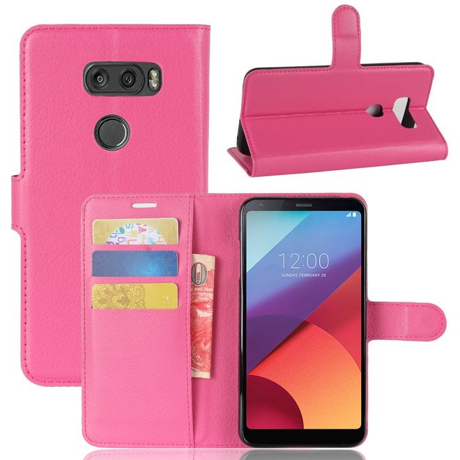 Étui pour LG V30 - Étui en cuir - Texture litchi et fonction support - Rose