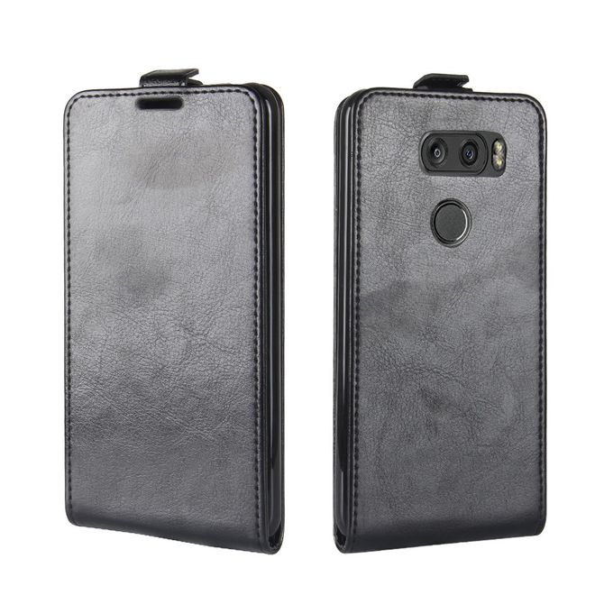 Étui LG V30 - Étui à rabat en cuir - Format vertical - avec emplacement pour carte de visite - Noir