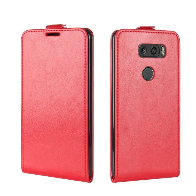 Étui LG V30 - Étui à rabat en cuir - Format vertical - avec emplacement pour carte de visite - Rouge