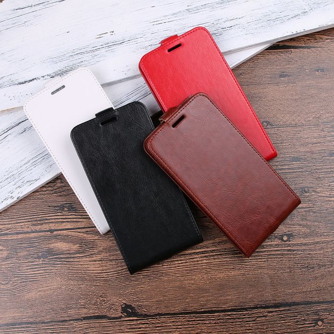 Étui LG V30 - Étui à rabat en cuir - Format vertical - avec emplacement pour carte de visite - Rouge