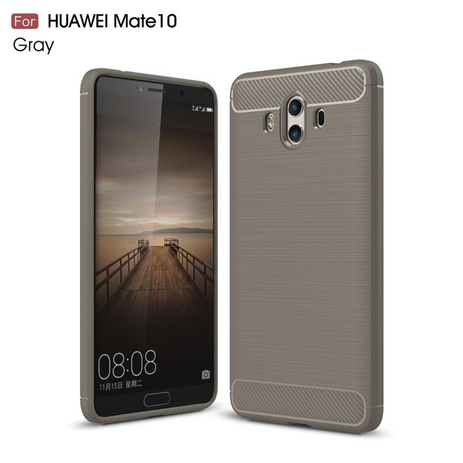 Huawei Mate 10 Hülle - SoftTPU Softcase - robust - mit Carbon Muster - grau