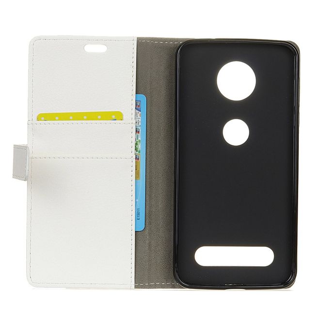 Motorola Moto Z2 Force Leder Hülle - Case mit Standfunktion - weiss