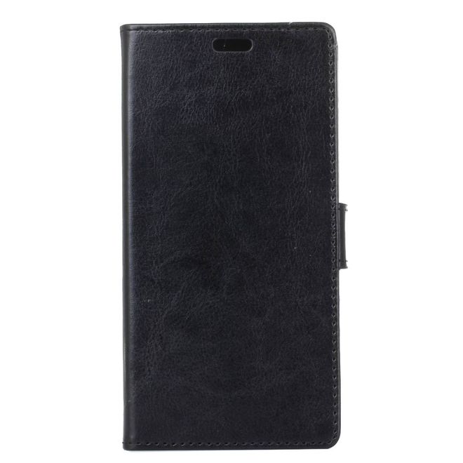 LG Q6 / Q6 Plus Hülle - Crazy Horse Leder Bookcover - mit Standfunktion - schwarz