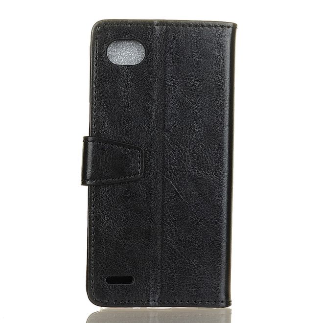 LG Q6 / Q6 Plus Hülle - Crazy Horse Leder Bookcover - mit Standfunktion - schwarz