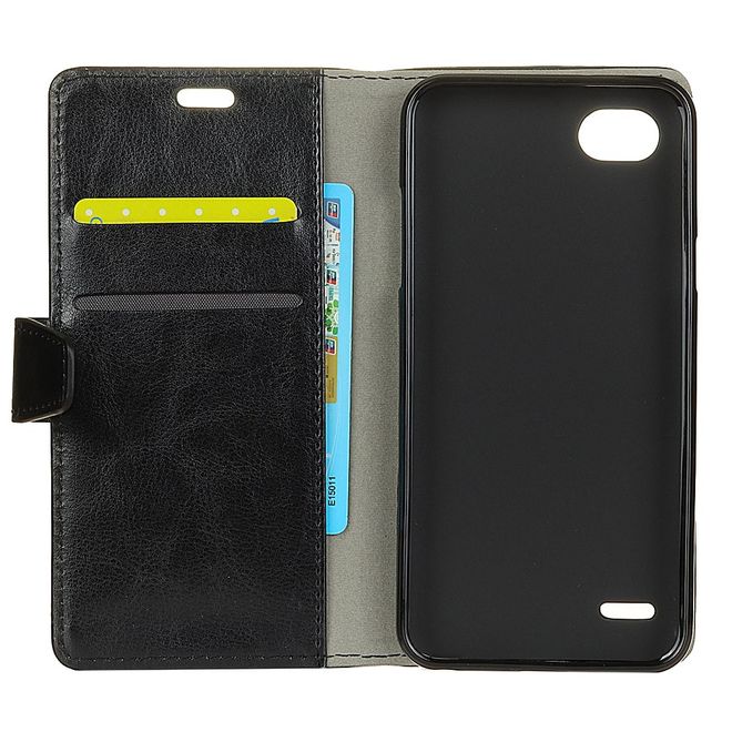 LG Q6 / Q6 Plus Hülle - Crazy Horse Leder Bookcover - mit Standfunktion - schwarz