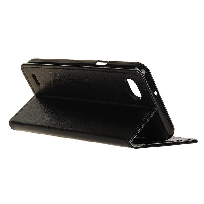 LG Q6 / Q6 Plus Hülle - Crazy Horse Leder Bookcover - mit Standfunktion - schwarz