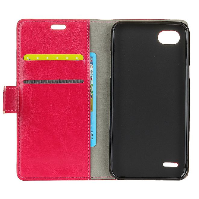 LG Q6 / Q6 Plus Hülle - Crazy Horse Leder Bookcover - mit Standfunktion - rosa