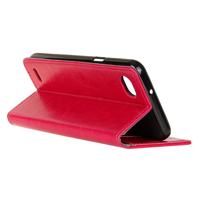 LG Q6 / Q6 Plus Hülle - Crazy Horse Leder Bookcover - mit Standfunktion - rosa