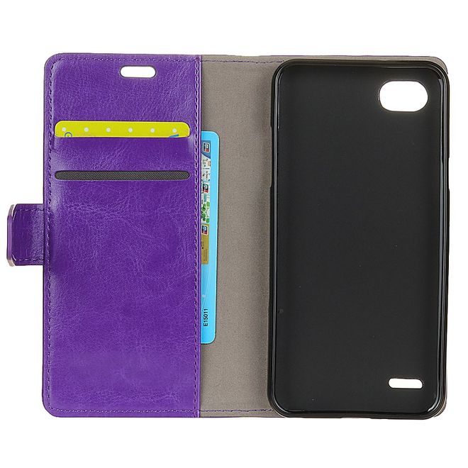 LG Q6 / Q6 Plus Hülle - Crazy Horse Leder Bookcover - mit Standfunktion - purpur
