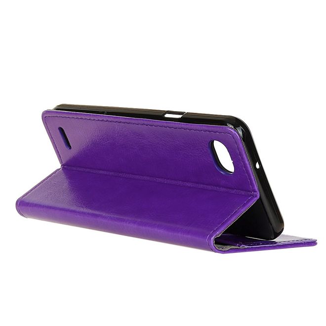 LG Q6 / Q6 Plus Hülle - Crazy Horse Leder Bookcover - mit Standfunktion - purpur