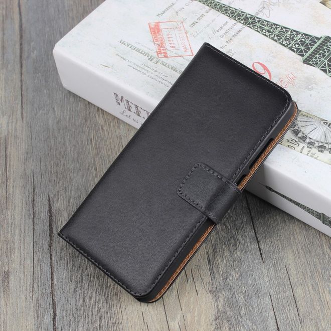 Huawei P10 Lite Hülle - Case aus echtem Spaltleder - mit Standfunktion - schwarz