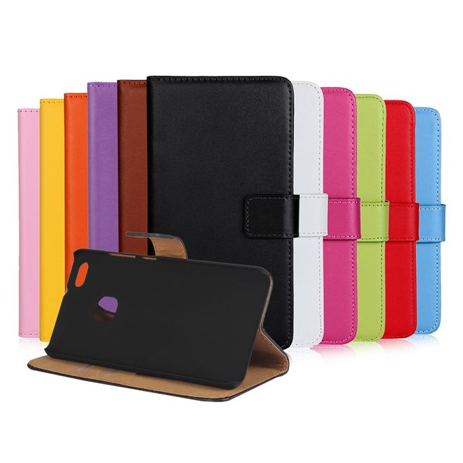 Huawei P10 Lite Hülle - Case aus echtem Spaltleder - mit Standfunktion - schwarz