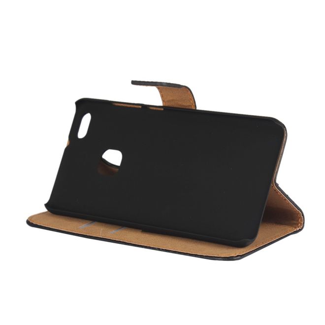 Huawei P10 Lite Hülle - Case aus echtem Spaltleder - mit Standfunktion - schwarz