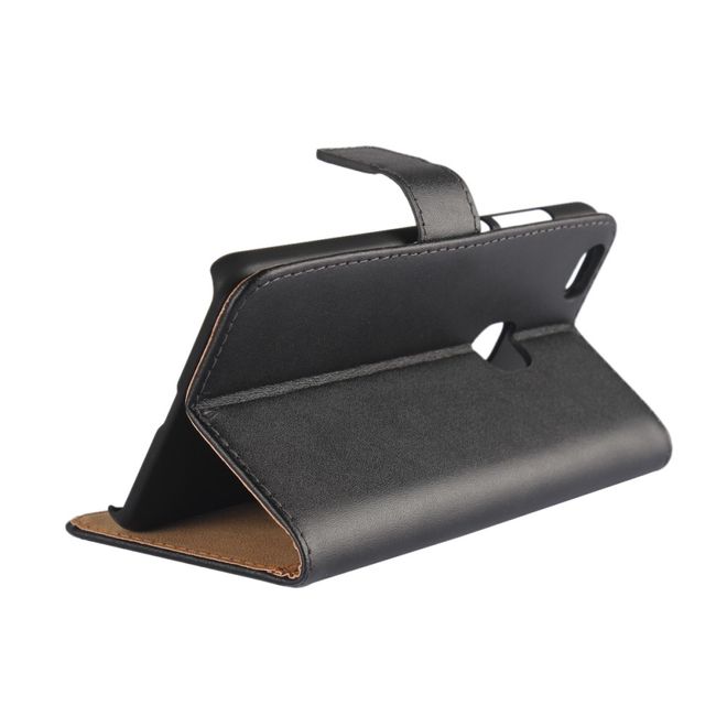 Huawei P10 Lite Hülle - Case aus echtem Spaltleder - mit Standfunktion - schwarz