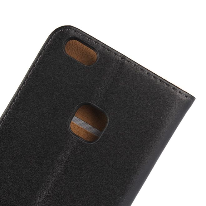 Huawei P10 Lite Hülle - Case aus echtem Spaltleder - mit Standfunktion - schwarz