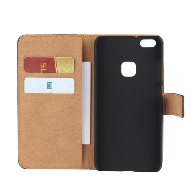 Huawei P10 Lite Hülle - Case aus echtem Spaltleder - mit Standfunktion - schwarz