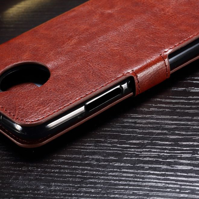 Motorola Moto G5S Hülle - Crazy Horse Leder Case - mit Standfunktion - braun