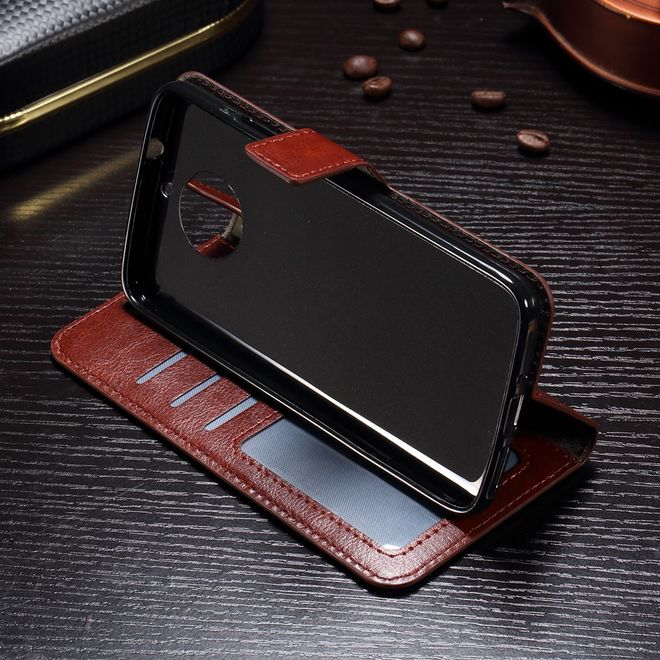Motorola Moto G5S Hülle - Crazy Horse Leder Case - mit Standfunktion - braun