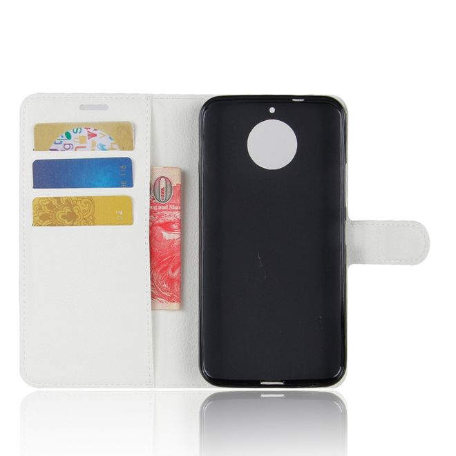 Motorola Moto G5S Hülle - Case aus Leder - mit Litchitextur und Standfunktion - weiss